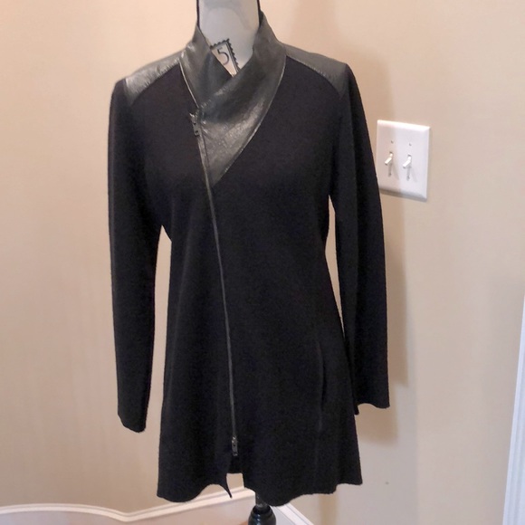 Eileen Fisher Jackets & Blazers - Eileen Fisher asymmetrical zip leather trim jacket
